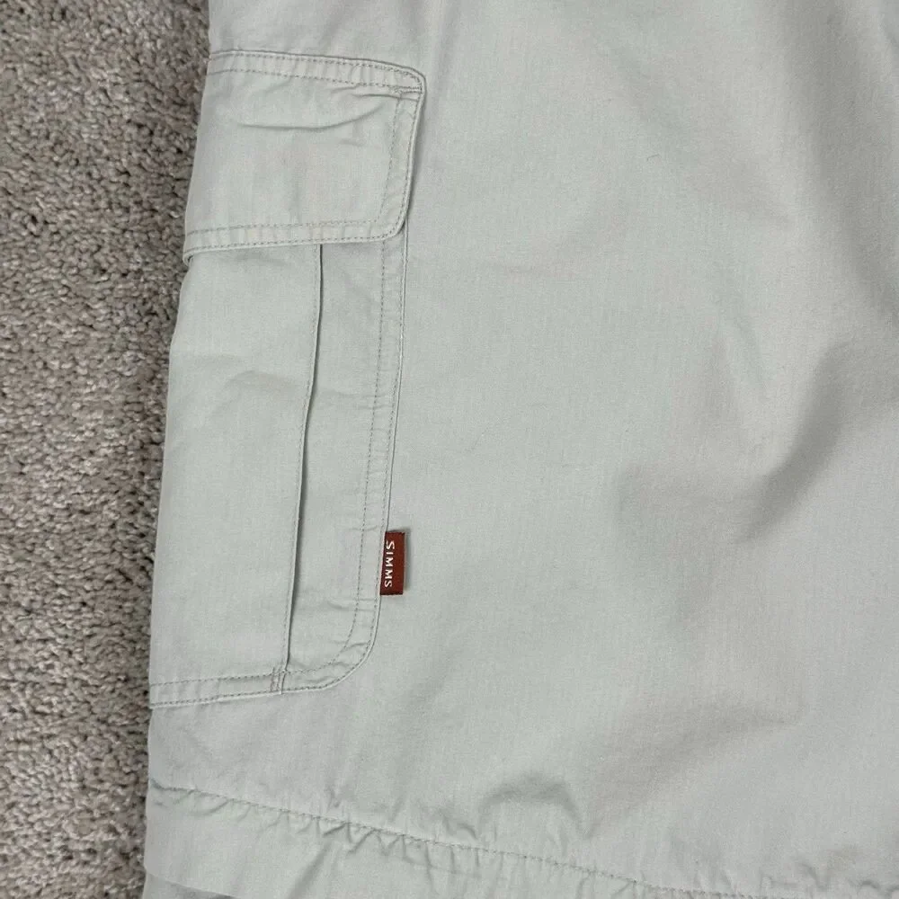 Simms Pants Men XL Beige Cargo Fishing Convertible Stretch Zip Pocket Outdoor
